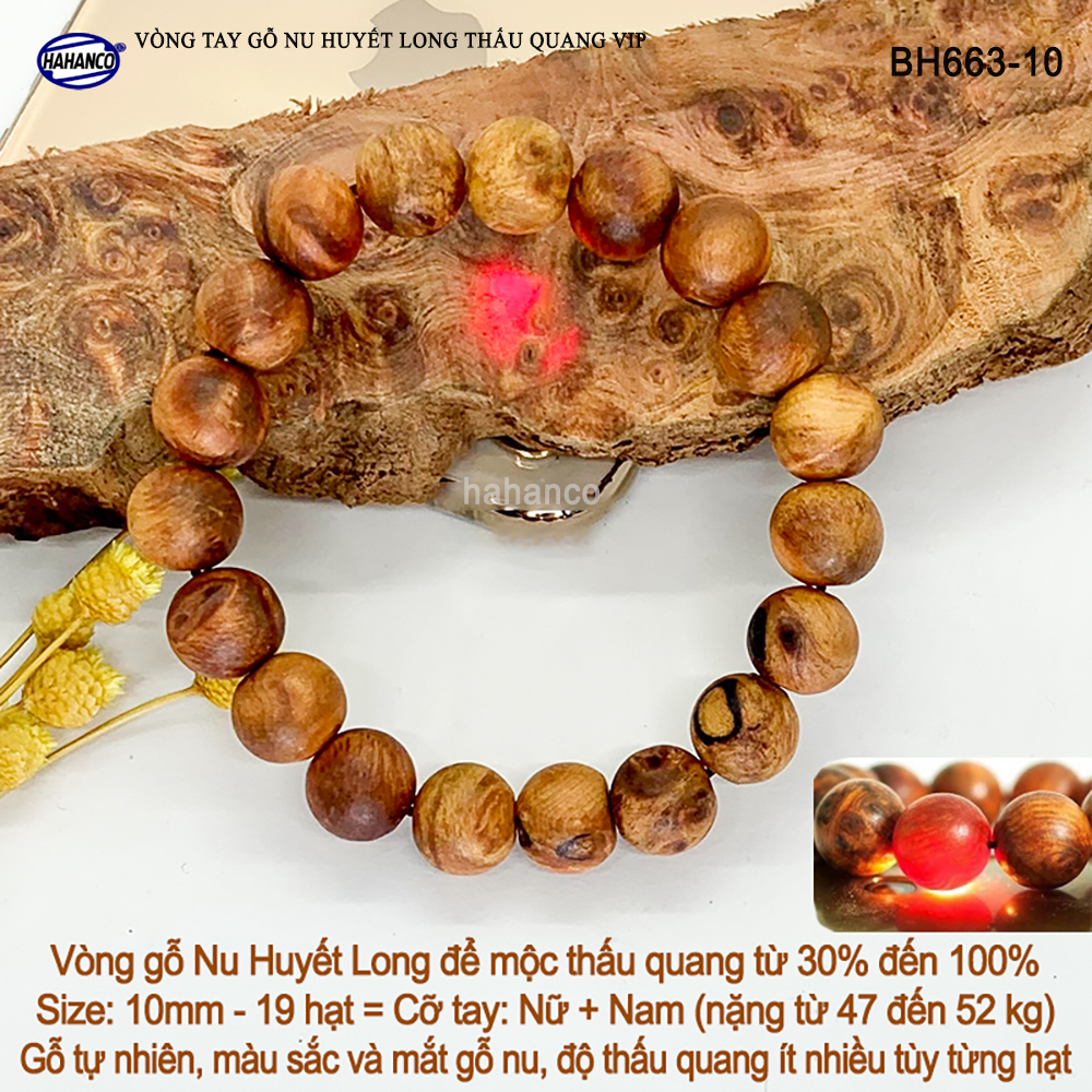 Vòng Tay Nu Huyết Long Thấu Quang Để Mộc Hàng Vip - Mùi Thơm Vĩnh Viễn Bh663 Bracelets Of Hahanco - 10Mm