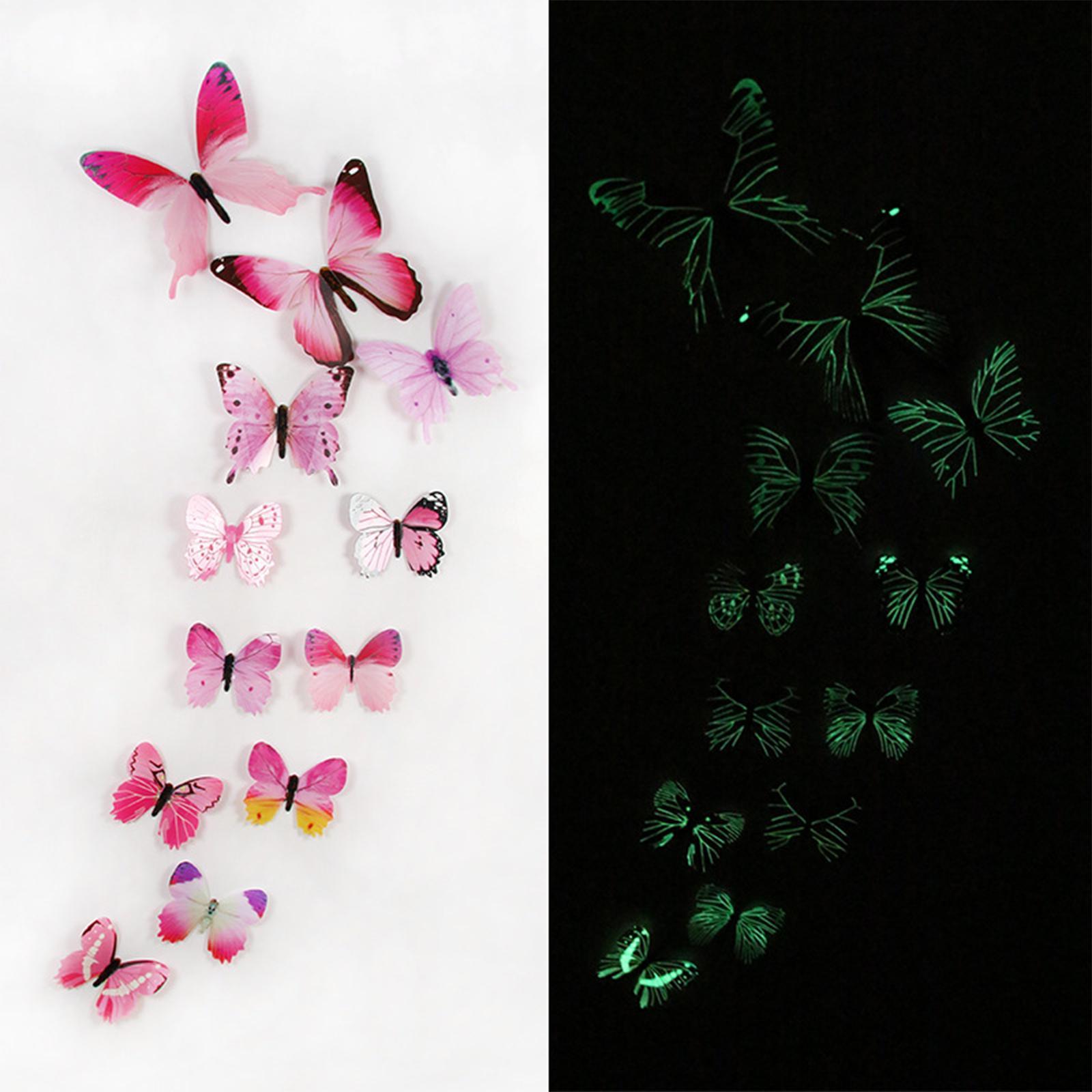 12Pcs Butterfly Stickers Garden Decoration Luminous 3D Butterfly Wall Decals