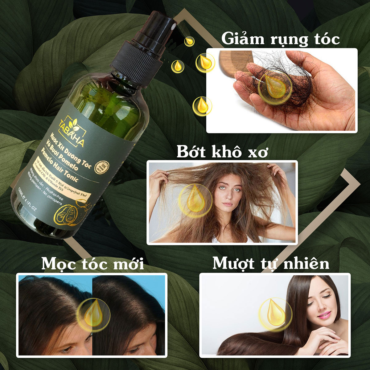 Tinh dầu bưởi dưỡng tóc Pomelo Tabaha 120ml giúp giảm rụng tóc cho mẹ sau sinh