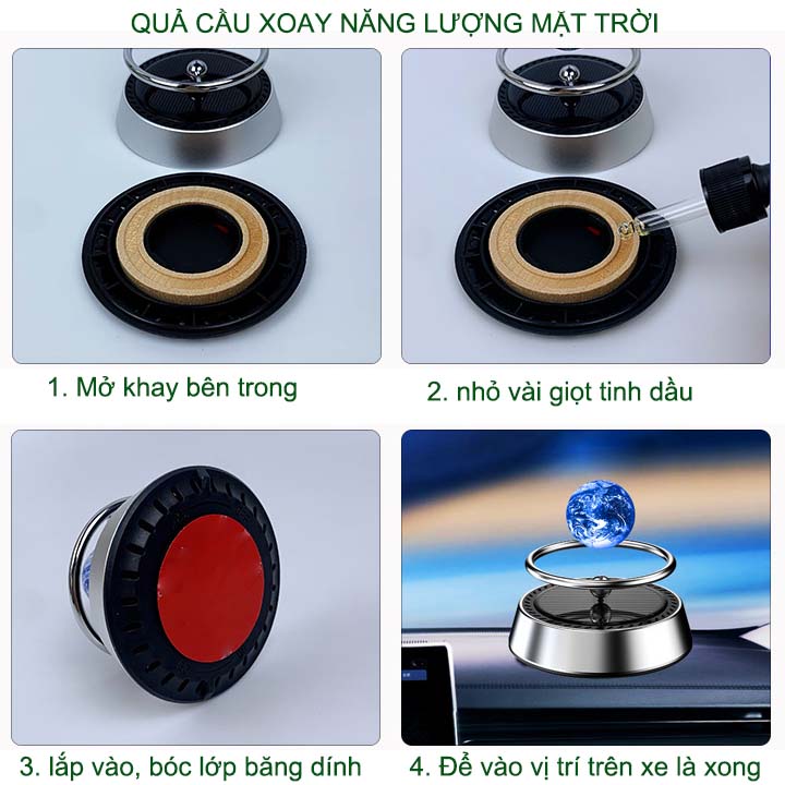 Quả cầu trang trí xe hơi kiêm sáp thơm, tự quay bằng năng lượng mặt trời