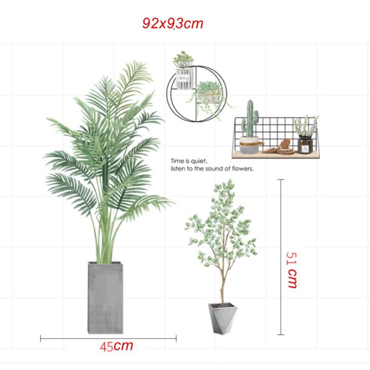 Decal dán tường trang trí - CHẬU CÂY XANH KÈM KỆ XƯƠNG RỒNG TINH TẾ