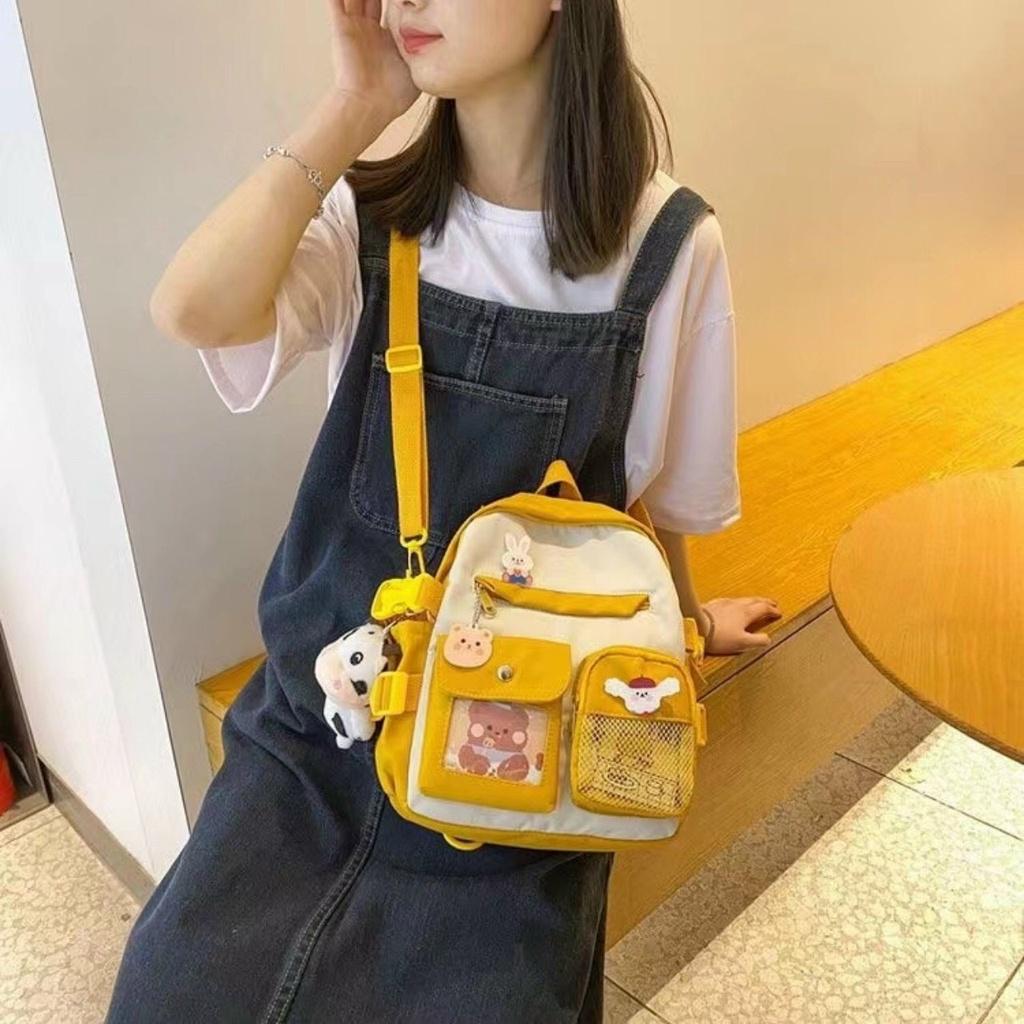 Balo Học Sinh Ulzzang Vải Canvas Chống Nước Mix Hình Gấu Cực Xinh Dễ Phối Đồ Năng Động Unisex