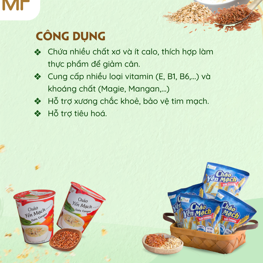 Cháo yến mạch gạo lứt gói ăn liền dinh dưỡng tiện lợi 50g TÂM MINH FOODS