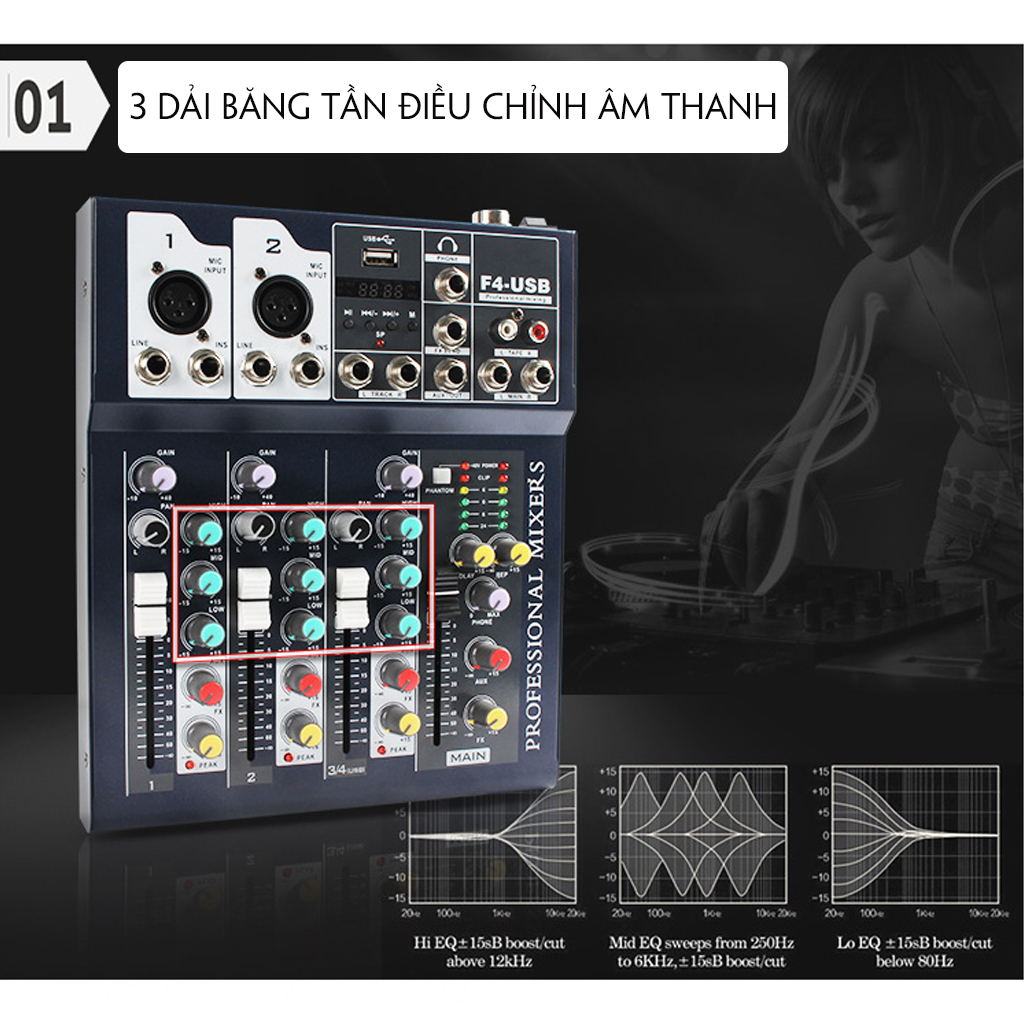 Bộ Mixer Âm Thanh F4 - USB Bluetooth Cao Cấp - Mixer Hát Live - Thu Âm - Karaoke 4178