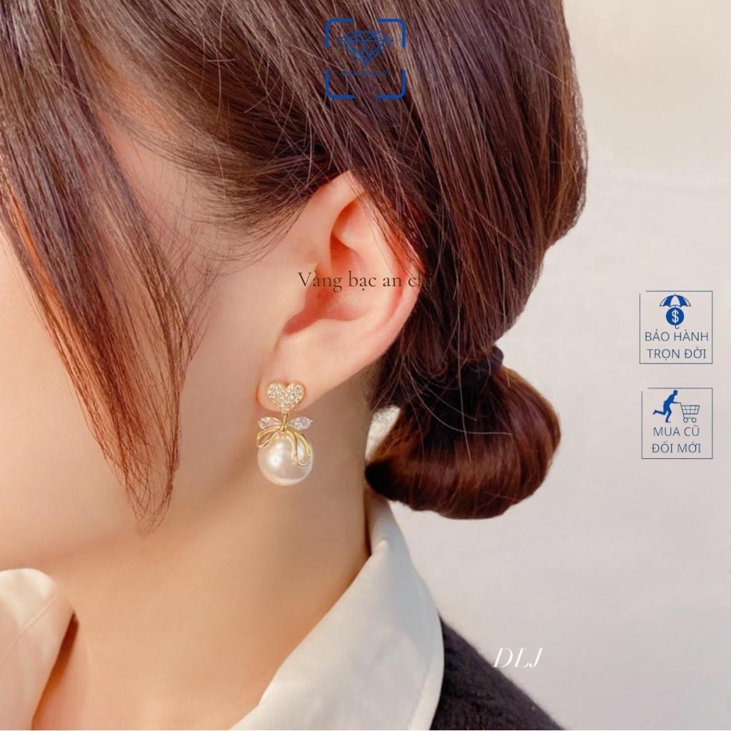 Bông tai dự tiệc sang chảnh,Hoa tai bạc gắn hạt trai đính nơ dễ thương,Anchi jewlery