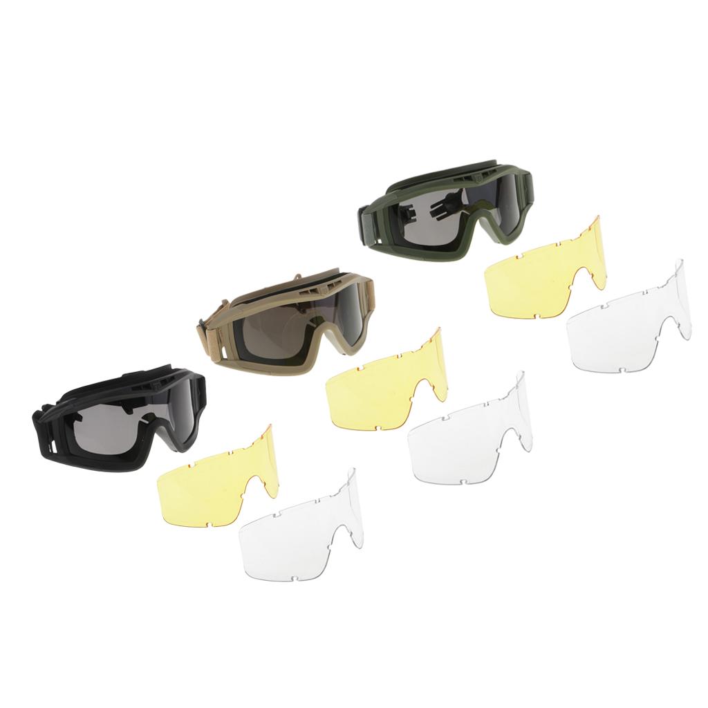 FAST Tactical Goggle Glasses for Helmet with 3 Lens Shooting Hunting Black