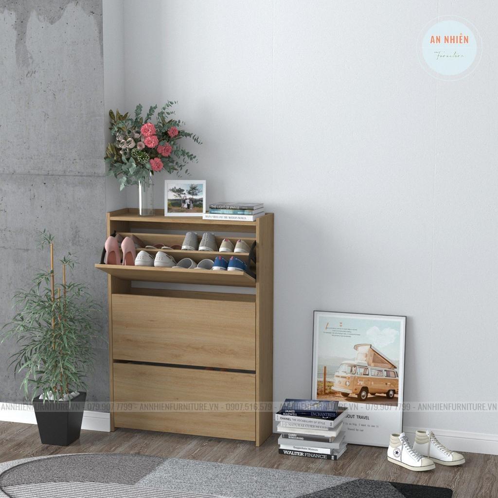 Tủ Giày Dép Gỗ - Kệ Giày Canh Lật Cao Cấp 3 Tầng 6 Ngăn  - Dài 80cm Rộng 25cm
