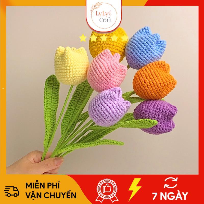 Hoa Len Handmade Thành Phẩm Có Sẵn Dùng Trang Trí, Hoa Len Móc D.I.Y Đủ các Loại Hoa Hồng, Heo, Tulip, Hướng Dương