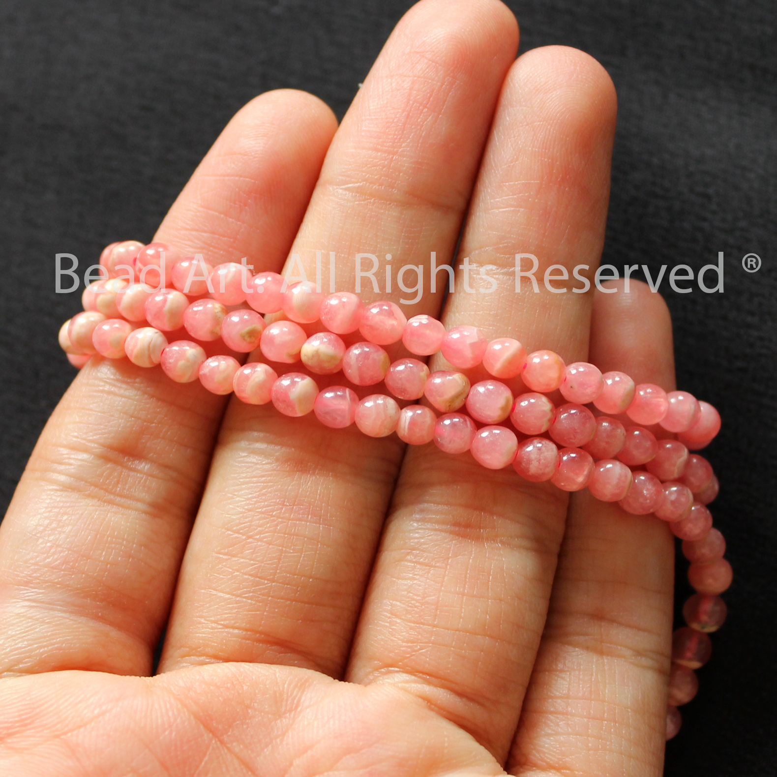 4MM Đá Đào Hoa Tự Nhiên Màu Hồng, Rhodochrosite Loại A Vân Trắng, Đá Phối Vòng Tay Phong Thuỷ, Chuỗi Hạt, Mệnh Hoả, Thổ - Bead Art
