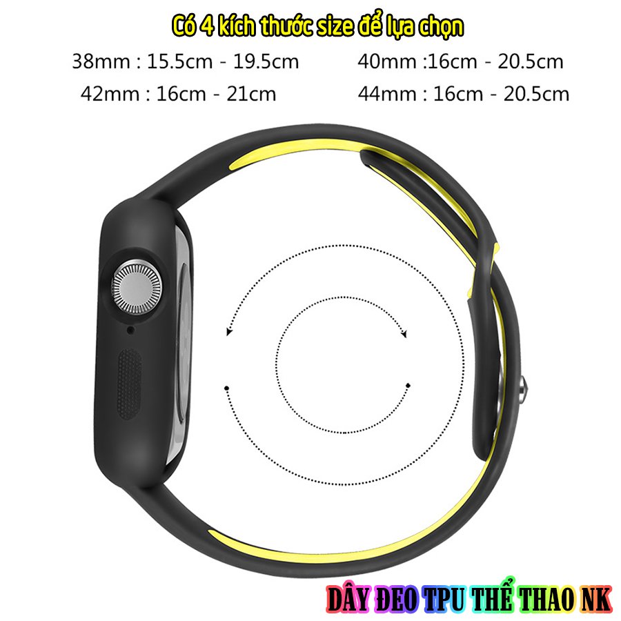 Dây Đeo liền ốp dành cho Apple Watch size 38/40/42/44mm TPU thể thao viền màu - Đen Vàng (tặng dán KCL theo size