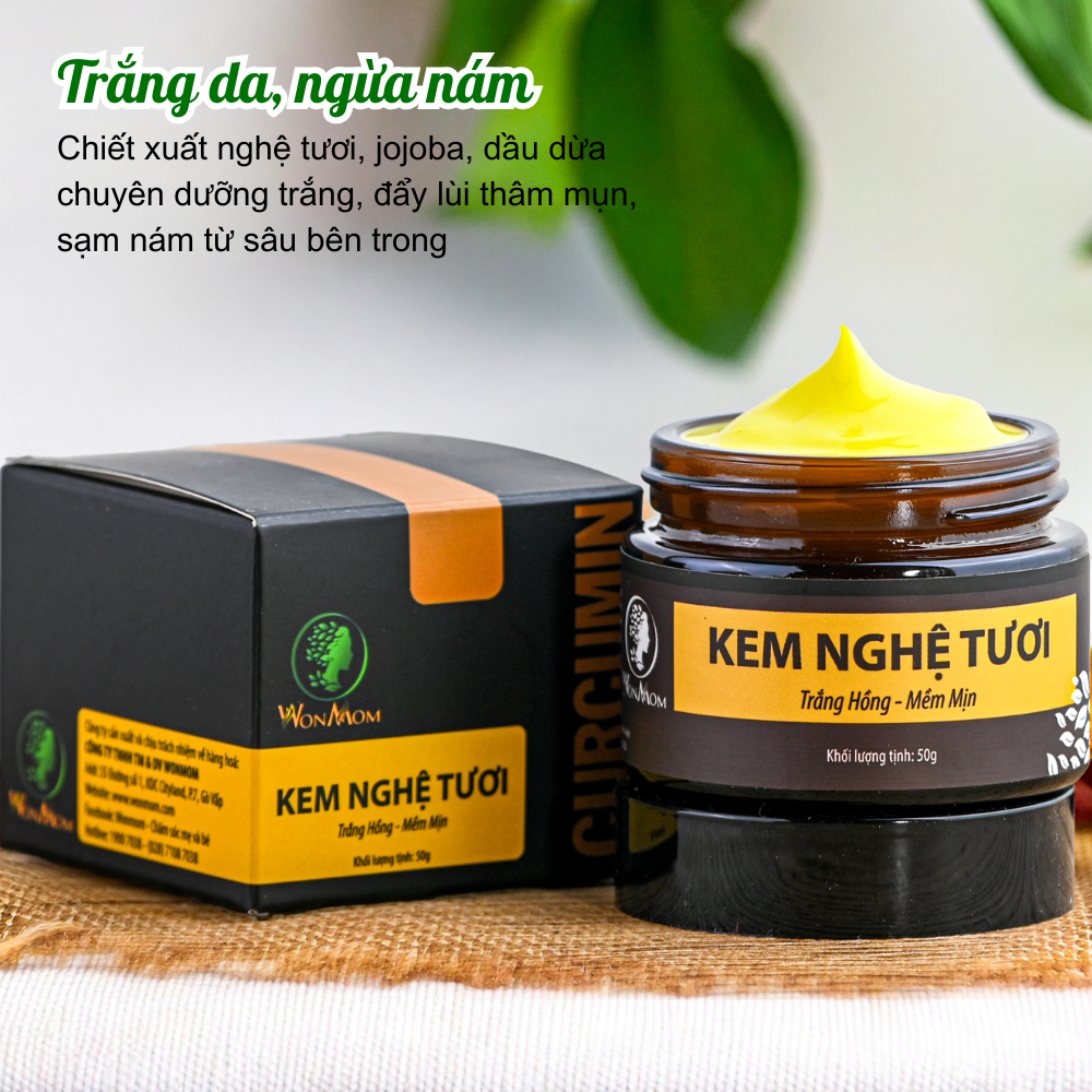 Bộ dưỡng trắng hồng, mịn màng da mặt Wonmom ( 1 serum vitamin C + 1 kem nghệ tươi )