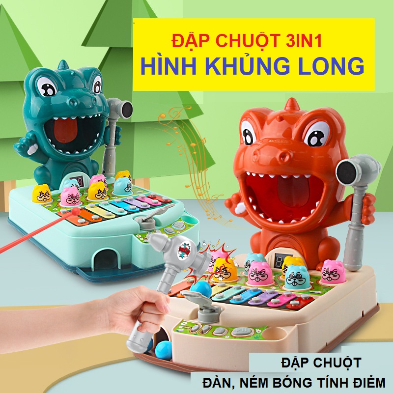 Đồ chơi đập chuột hình khủng long đa năng cho bé 1 2 tuổi sơ sinh có đèn nhạc vui nhộn, quà tặng sinh nhật trẻ em