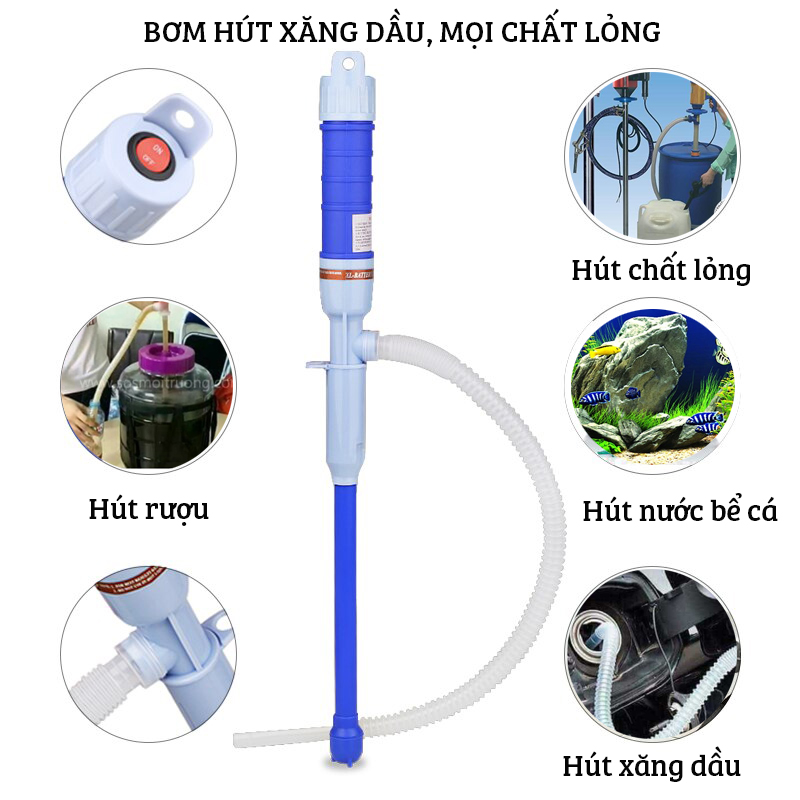 Bơm hút tự động nước, rượu, xăng dầu, chất lỏng, hóa chất đủ loại - loại mini chạy pin tự động chỉ 1 nút bấm