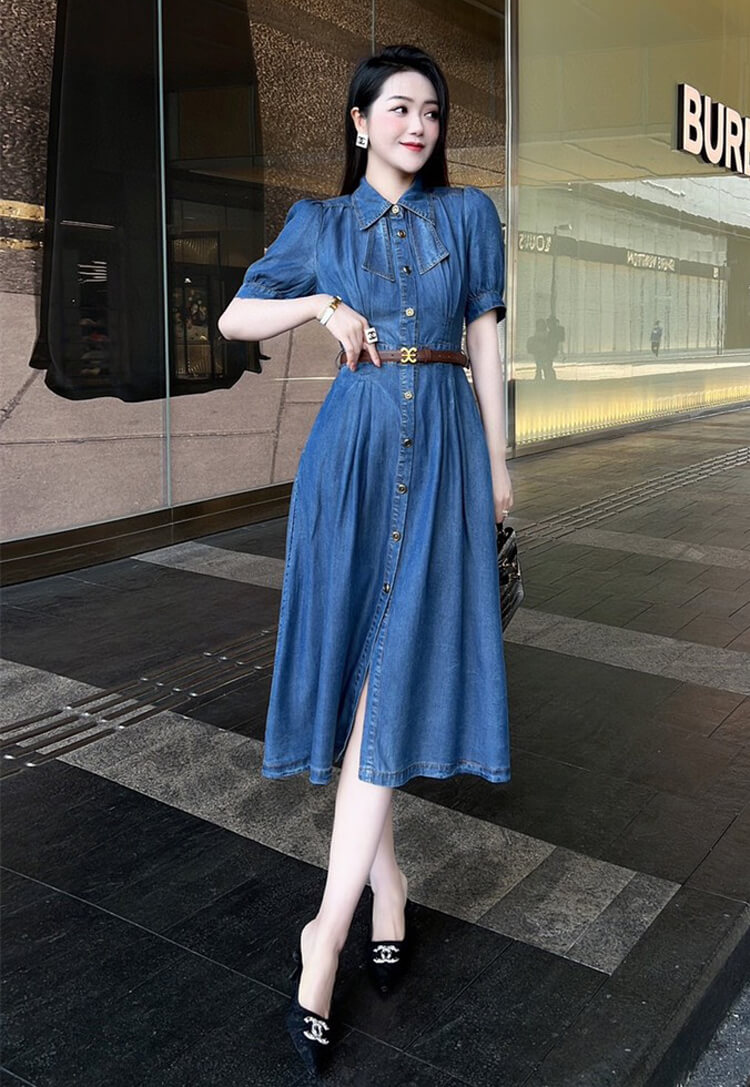Đầm jean xòe kèm nịt