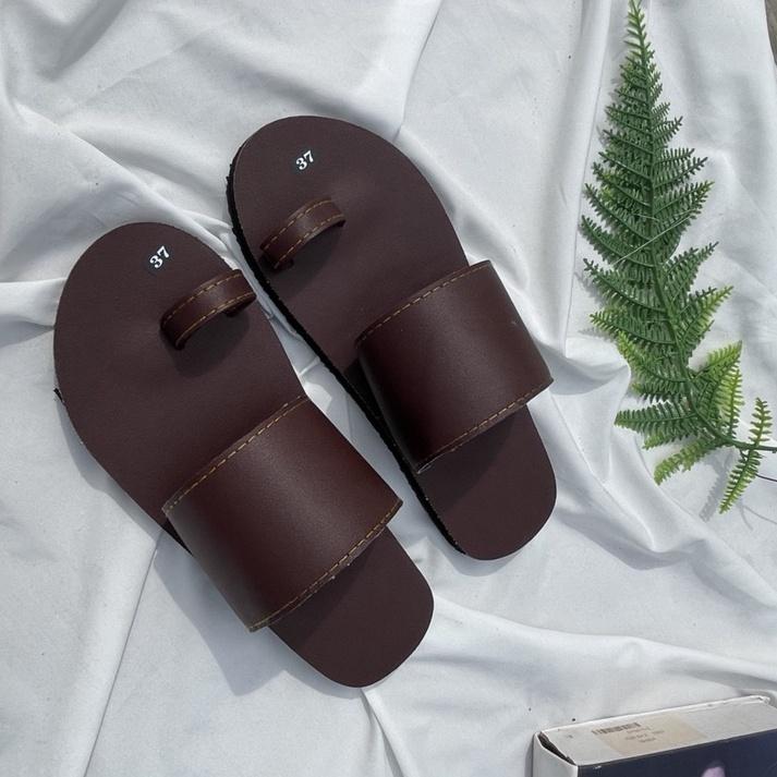 dép xỏ ngón nam nữ đế bằng màu nâu ( sandal đồng nai )