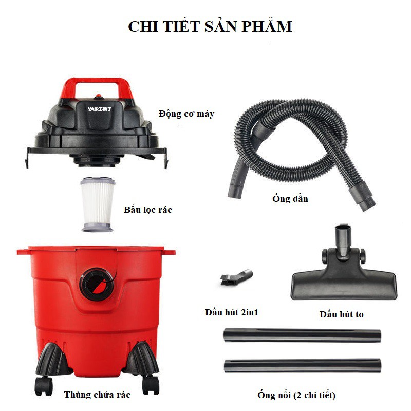 Máy Hút Bụi Cầm Tay 1000W, Dung Tích 15L, Hút 2 Chiều Cao Cấp Siêu Lốc Xoáy Đa Năng