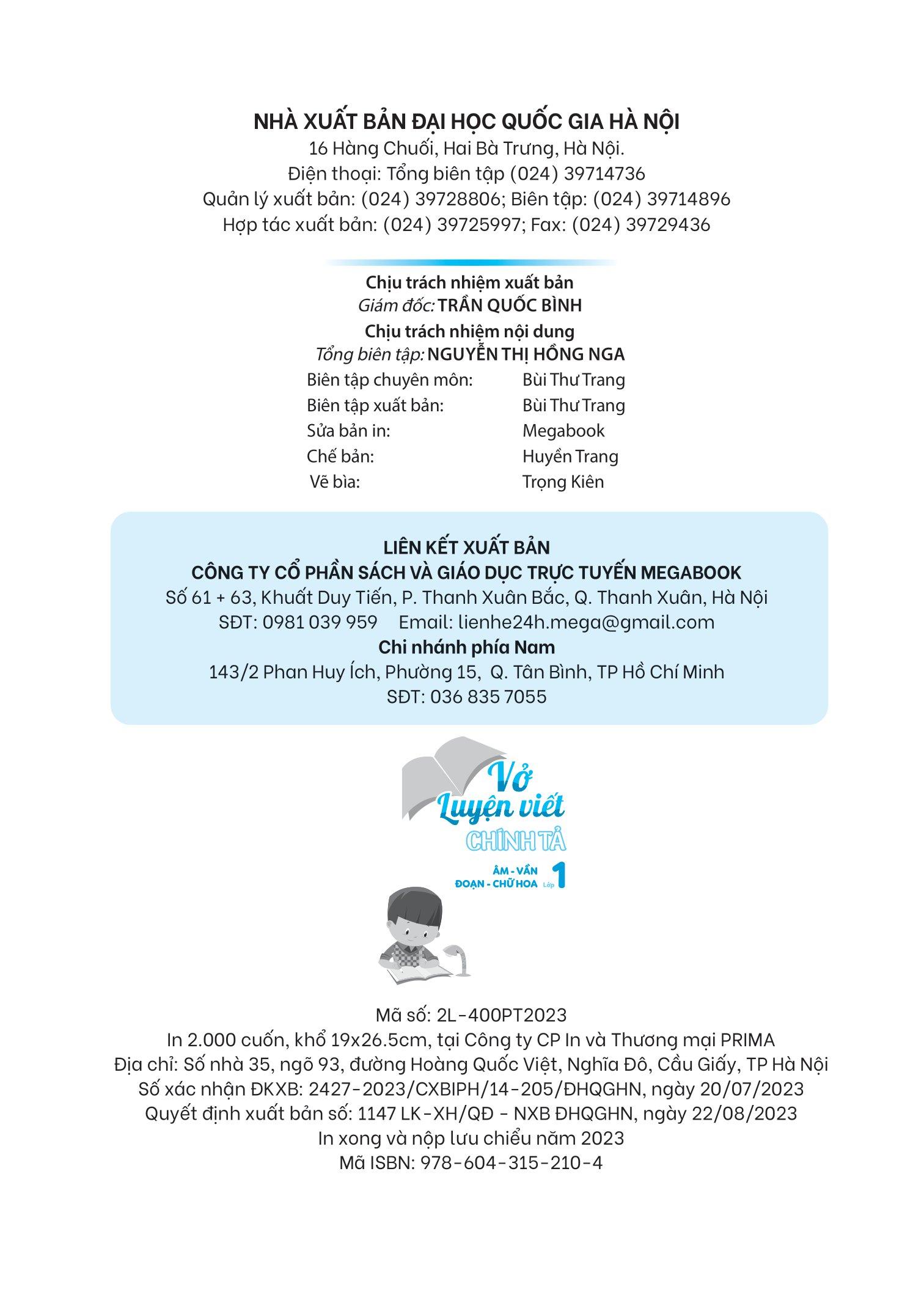 Vở Luyện Viết Chính Tả Lớp 1 - Âm - Vần - Đoạn - Chữ Hoa