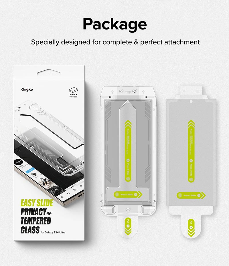 Bộ 2 Miếng Dán cường lực chống nhìn trộm kèm khung dán RINGKE Easy Slide Privacy Tempered Glass cho Samsung Galaxy S24 Ultra_ Hàng chính hãng