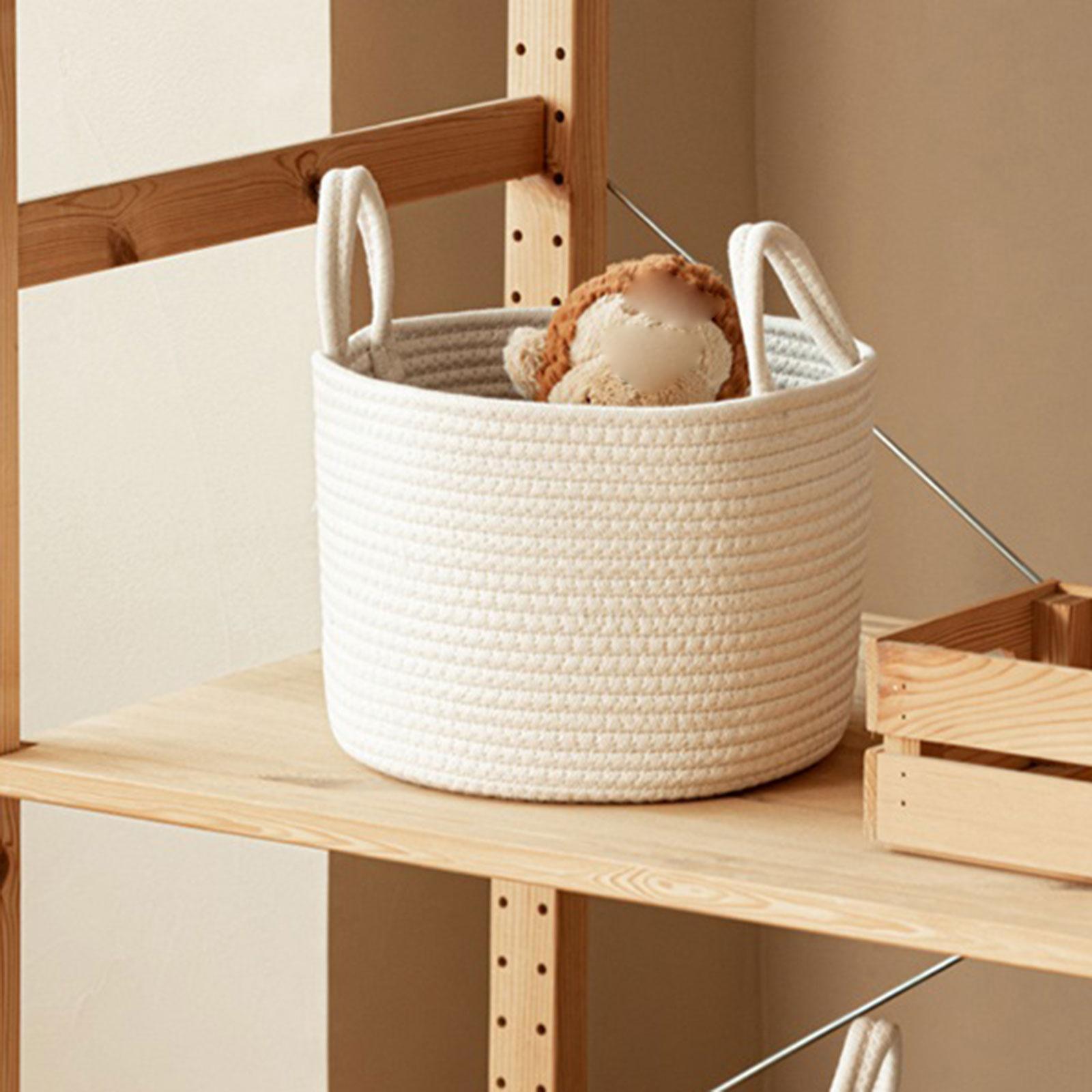 Woven Rope Storage Basket, Boho Storage Basket with Handles, Toys Clothes Organizer, Dirty Clothes Laundry Basket for Dorm, Bedroom, Utility Room