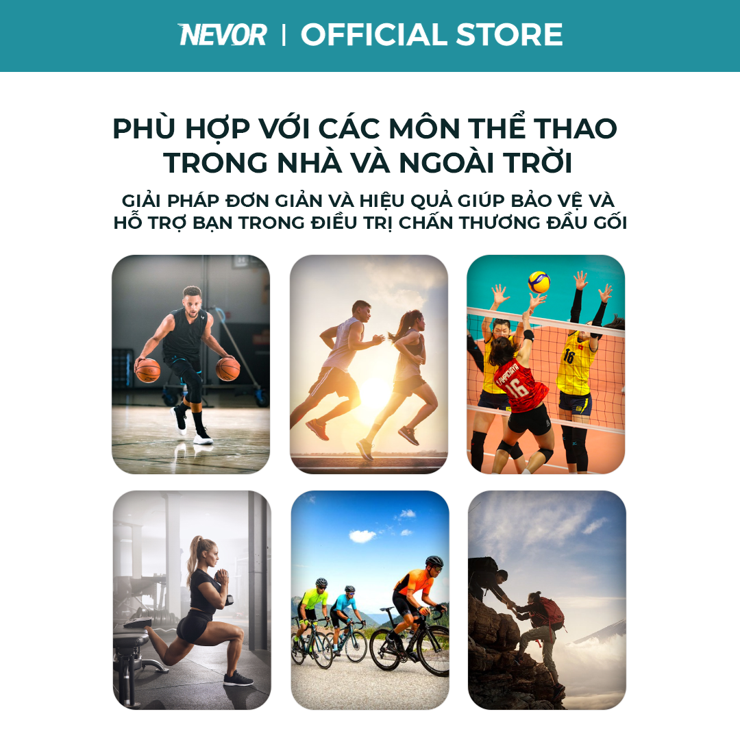 Bó Gối Thể Thao Nevor BDG03 Giúp Giảm Đau, Phòng Tránh Chấn Thương Dây Chằng Sử Dụng Cho Gym, Bóng Đá, Bóng Rổ