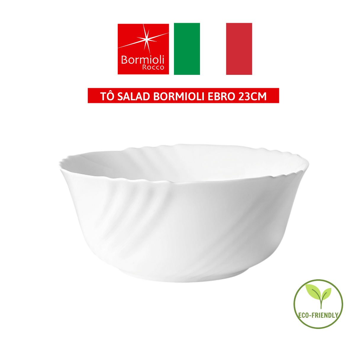 Tô Salad sứ thủy tinh cao cấp Bormioli Ebro 23cm - Hàng chính hãng, nhập khẩu tại Ý