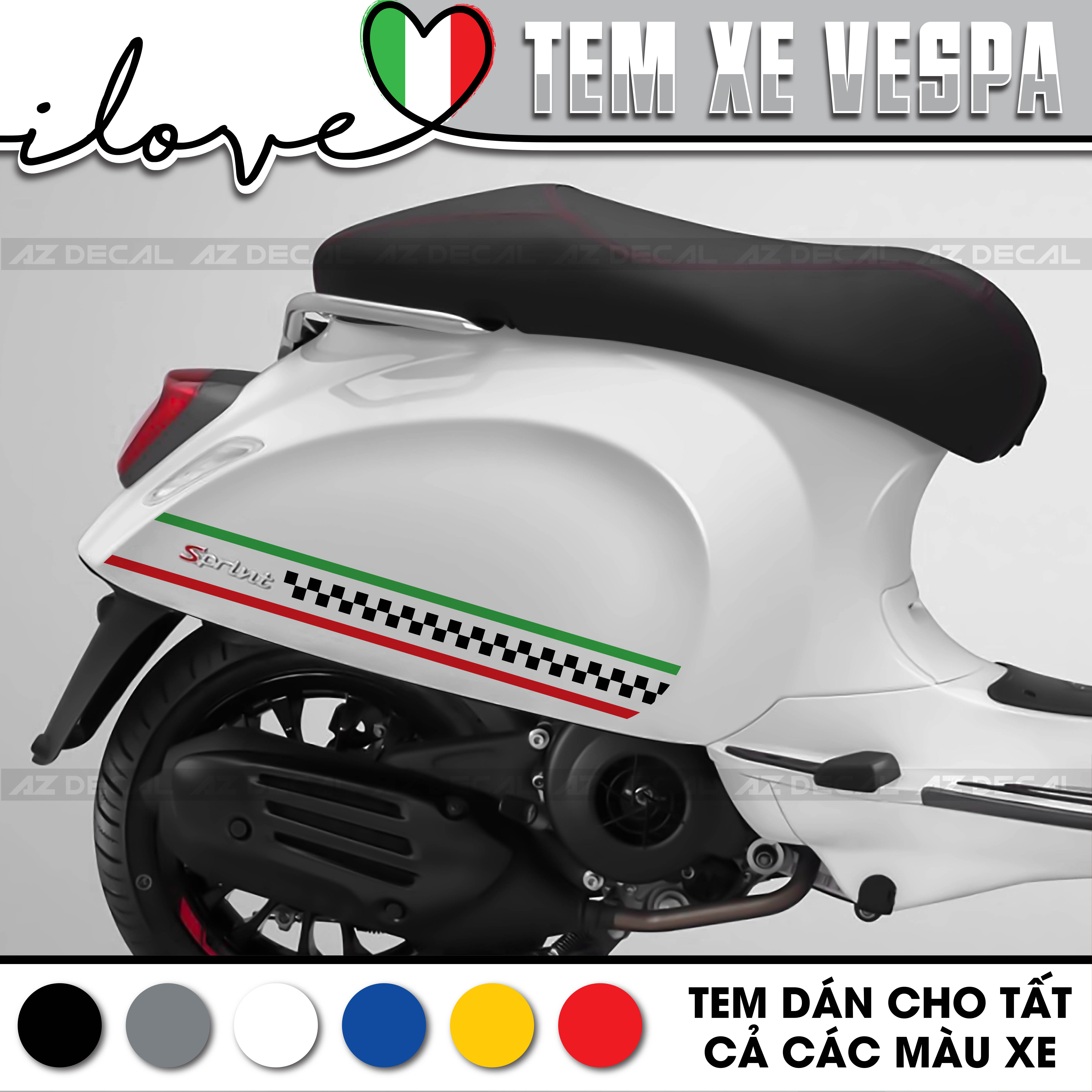 Tem Xe Vespa Phong Cách Italy Caro Mẫu VP04 | Decal Dán Xe Sprint/Primavera/GTS/LX