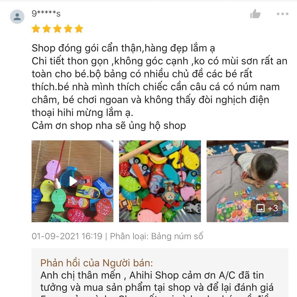 Bộ bảng số thông minh, bộ đồ chơi câu cá và ghép số học bằng gỗ mẫu mới nhất Kèm Tiếng Anh cao cấp 89 chi tiết Ahihi