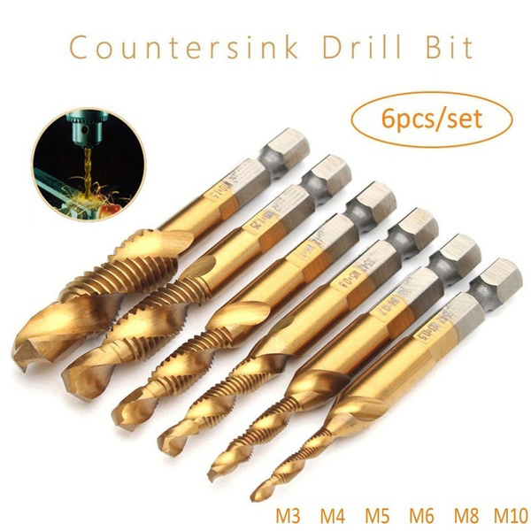 Set 6 mũi khoan mạ titan tạo ren M3-M10 đầu nối lục giác 1/4