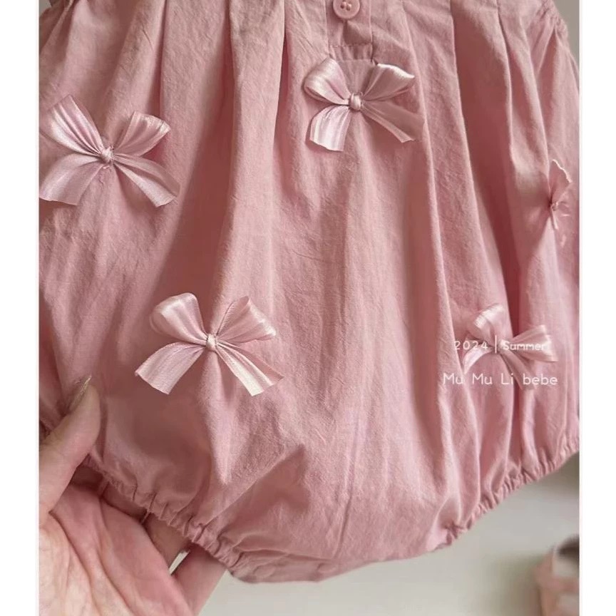 Body Cổ Bèo Tròn Đính Nơ Màu Hồng Cho Bé Gái Sơ Sinh 1 2 Tuổi Từ 5-13kg Dành Cho Bé Gái