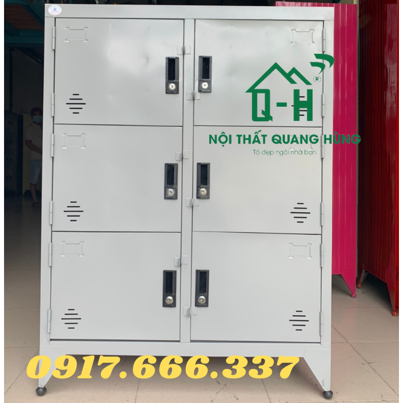 TỦ HỒ SƠ LOCKER SƠN TĨNH ĐIỆN 6 NGĂN MÀU XÁM - LOẠI 1M25X90X45CM