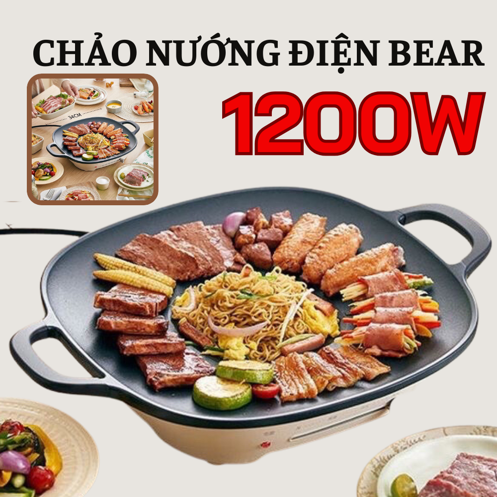 Bếp Nướng Điện, Chảo Nướng Điện Đa Năng Công suất 1200W, Chảo Nướng Điện BBQ Không Khói