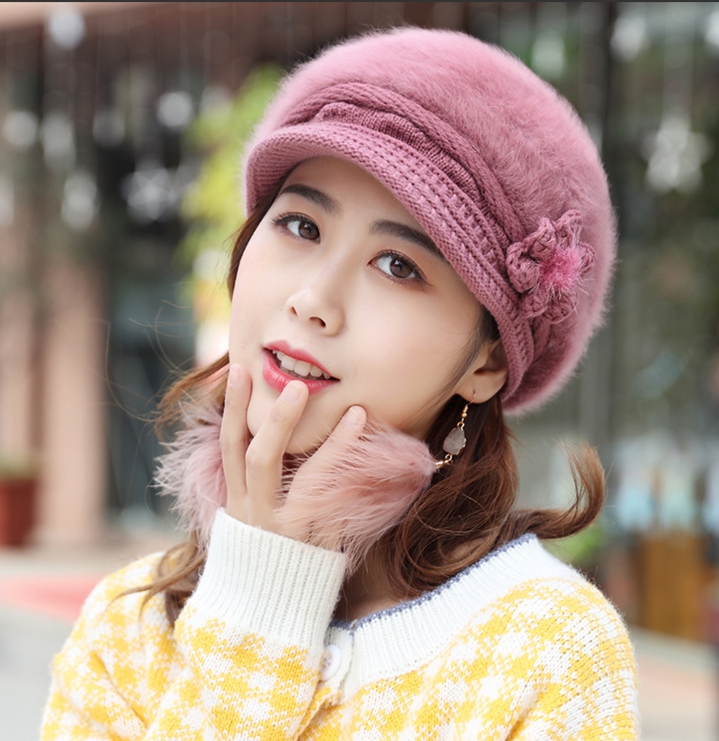 Mũ nón Len lông thỏ nữ 2 lớp lưỡi trai giữ ấm thu đông thời trang Hàn Quốc dona25112701