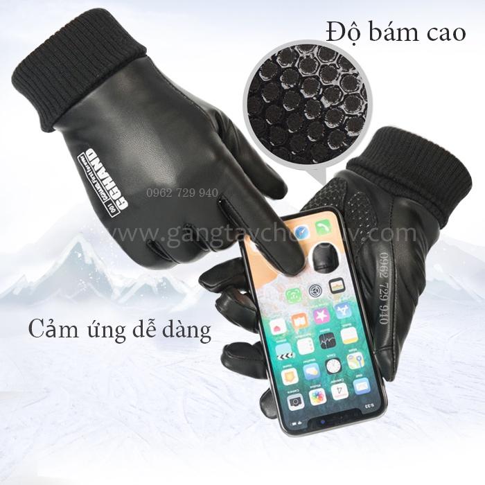 Găng tay da Full ngón đi xe mùa đông chống nước/chống trượt Freesize | Bao tay da mêm đi xe máy mùa đông lót nỉ giữ ấm, thật tay