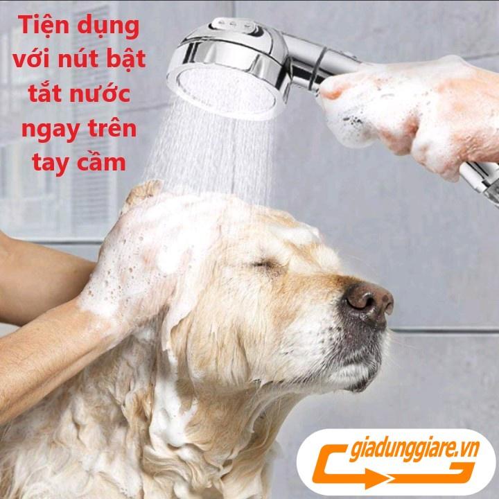 ĐẦU VÒI SEN tắm nóng lạnh cao cấp mạ CROM bát vòi tắm tăng áp mặt Inox kèm nút tắt mở với 03 chế độ nước - giadunggiare