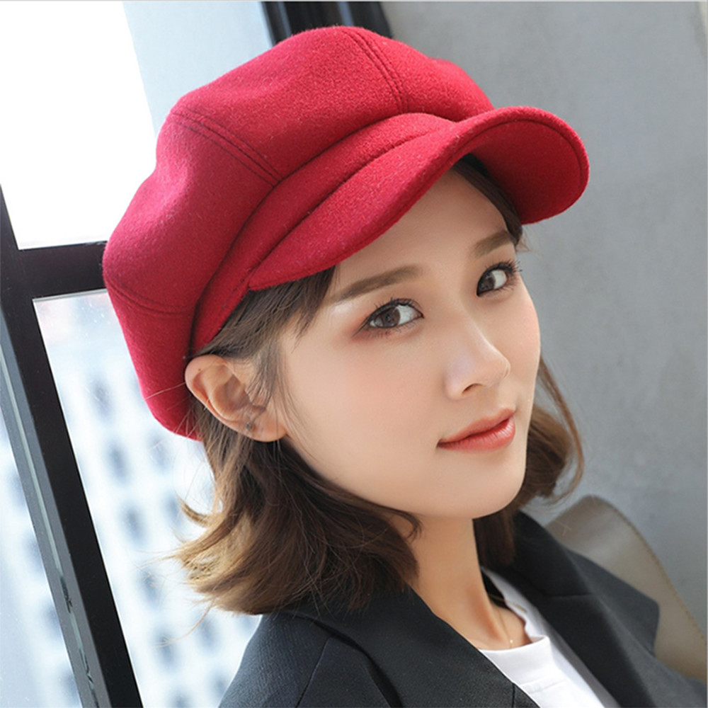 Mũ nồi nữ thu đông nón beret trơn có lưỡi trai vải dạ nỉ sang trọng nhiều màu Freesize - Smice House