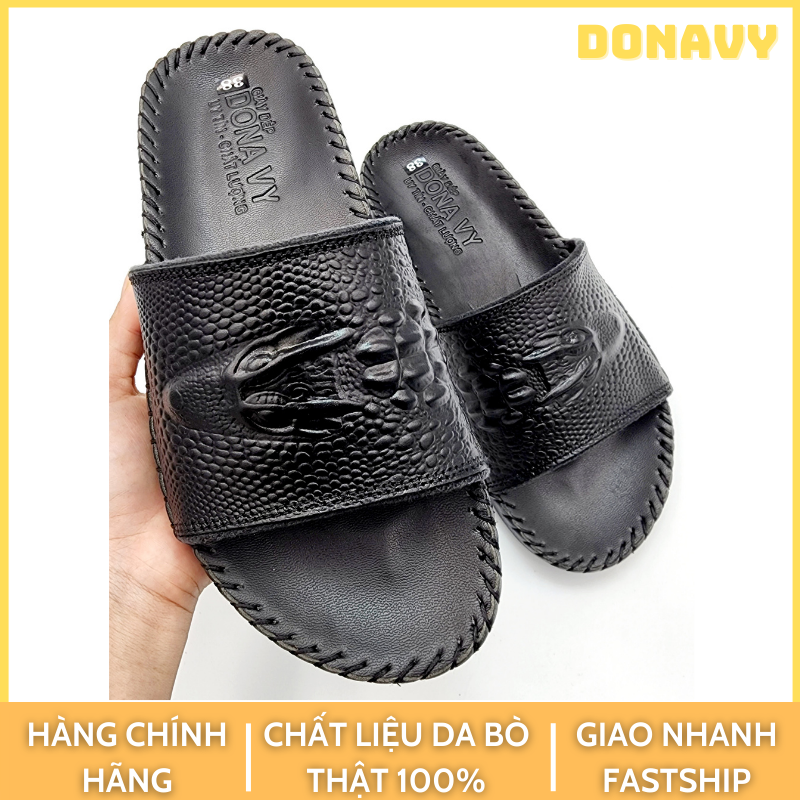 Dép quai ngang nam da bò thật 100% DONAVY cao cấp in vân cá sấu nổi bật thời trang DONAVY.CSL