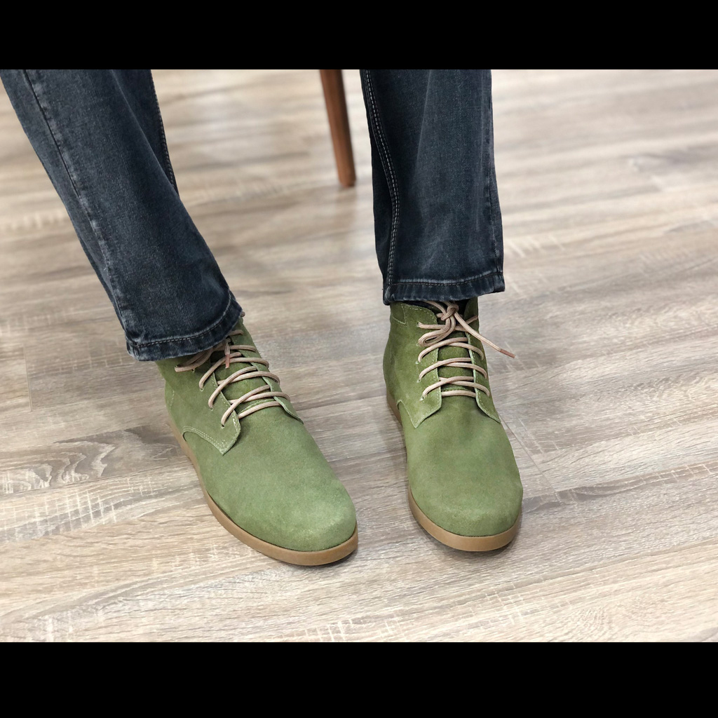 Giày nam cao cổ buộc dây da bò lộn cao cấp màu xanh  Olive 1929 Sr7 - Giày boots nam cao cổ buộc dây