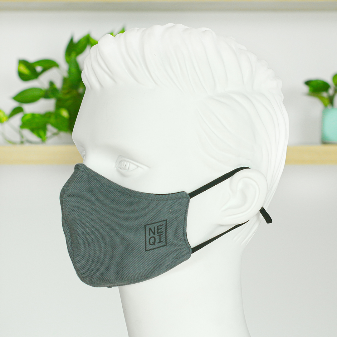 Set 2 khẩu trang vải nam - nữ kháng khuẩn cao cấp NEQI FACEMASK Đức, màu xám thời trang, lọc 98% bụi mịn
