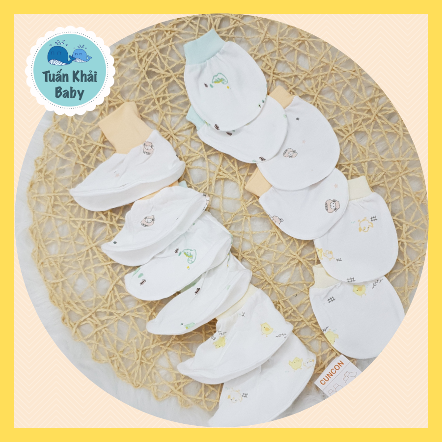 1 Set bao tay, bao chân sơ sinh cao cấp CUNCON, chất vải cotton co giãn 4 chiểu mềm, mịn, thoáng mát