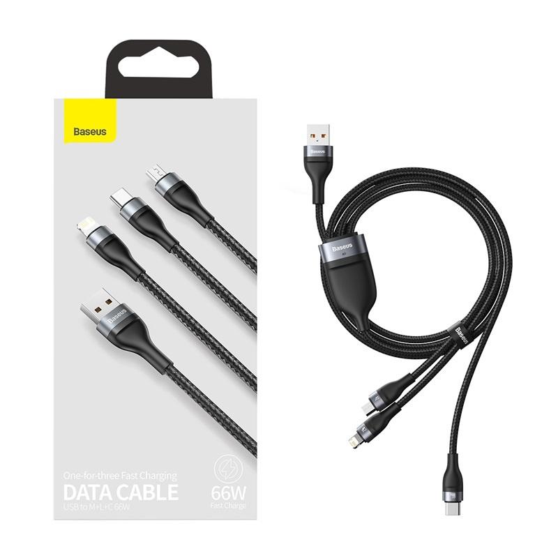 Baseus - Cáp sạc siêu nhanh 3 đầu BASEUS Flash SERIES 3 in 1 (Usb &amp; C/ L/ MICRO, 5A/66W QC &amp; Data Cable) (Hàng chính hãng