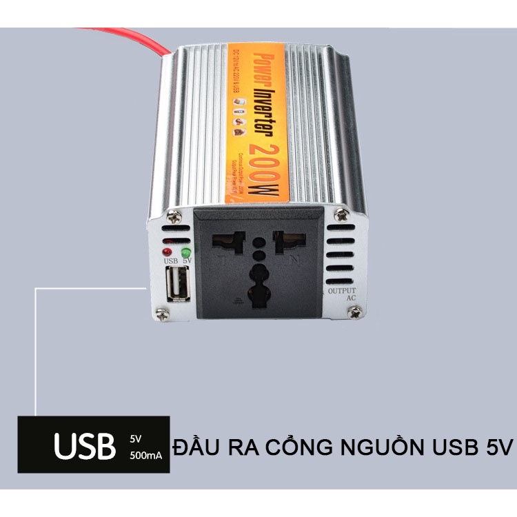 ROGTZ Bộ Chuyển Đổi Nguồn Điện DC 12V Sang AC 110V/220V 200W Cho Xe Ô Tô Cao Cấp - Hàng Nhập Khẩu