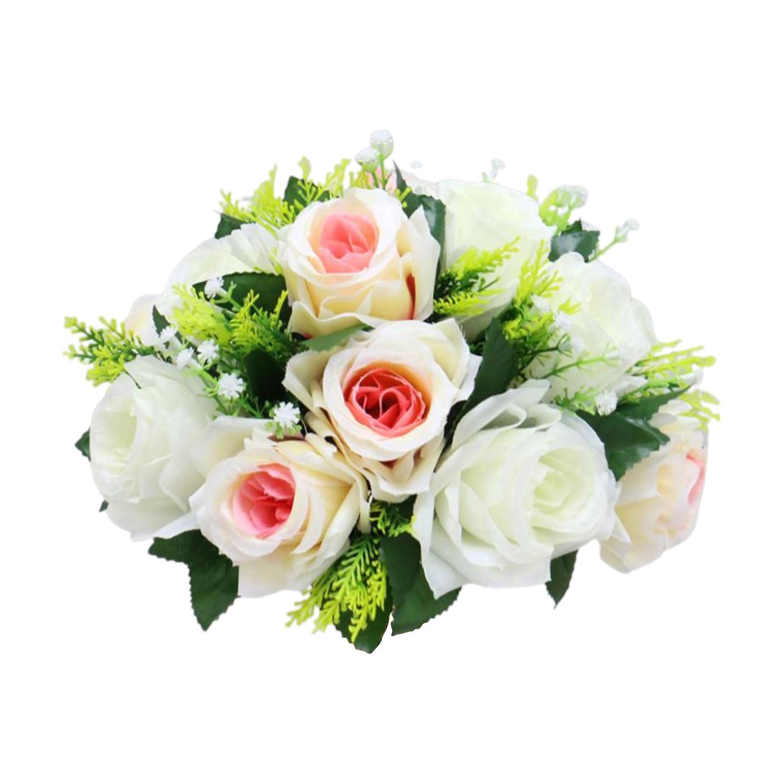 2x 26cm Artificial Rose Flowers White Pink Wedding Bouquet Party Shop Decor