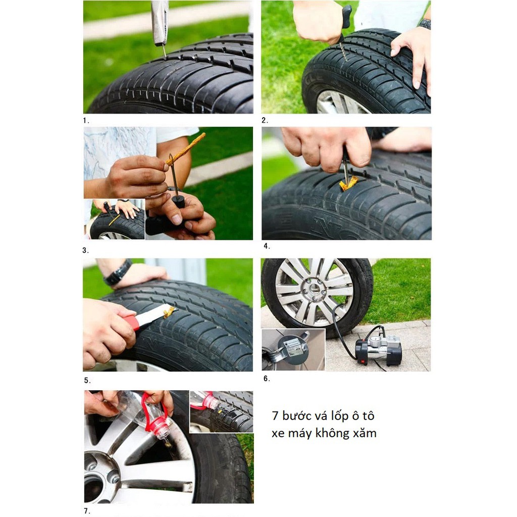 Bộ dụng cụ vá lốp không săm ô tô xe máy 8 chi tiết