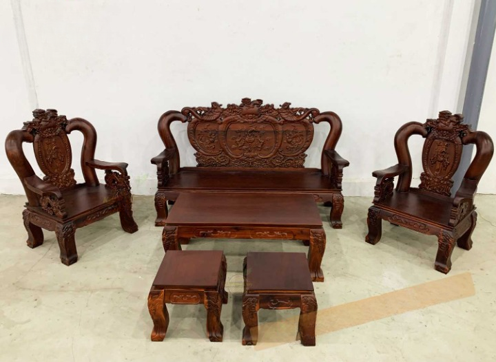 Bàn ghế gia đình , bộ bàn 6 món , Bộ bàn ghế phòng khách sofa gỗ Tràm tay 12 ghê