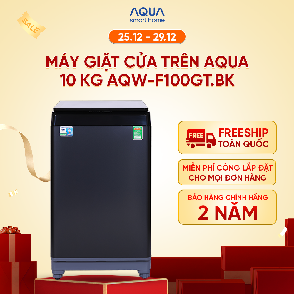 Máy giặt Aqua 10 KG AQW-F100GT.BK - Freeship toàn quốc - Bảo hành 2 năm - Hỗ trợ lắp đặt - Hàng chính hãng