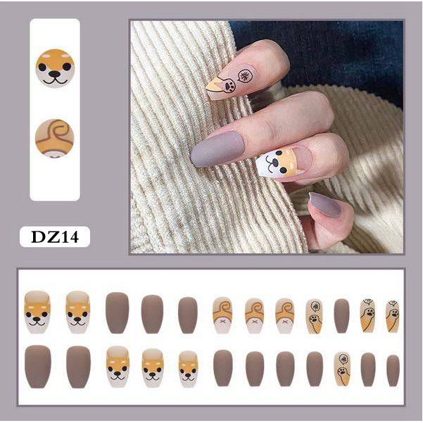 Bộ 24 móng tay giả nail thời trang 2022, móng dài xanh