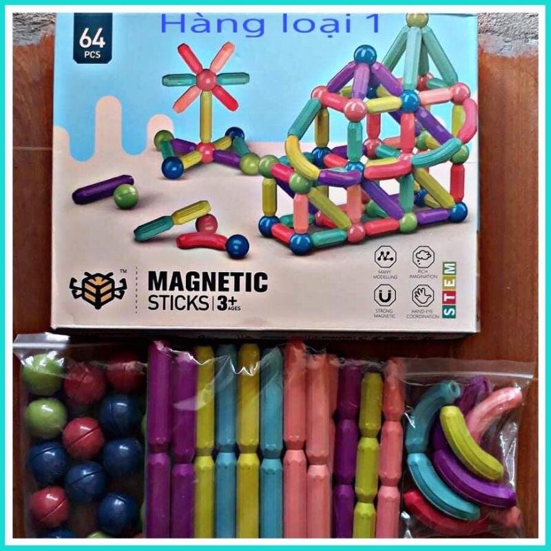 Đồ Chơi Xếp Hình Nam Châm Magnetic Bar Blocks Sáng Tạo Cho Bé 64 Chi Tiết To