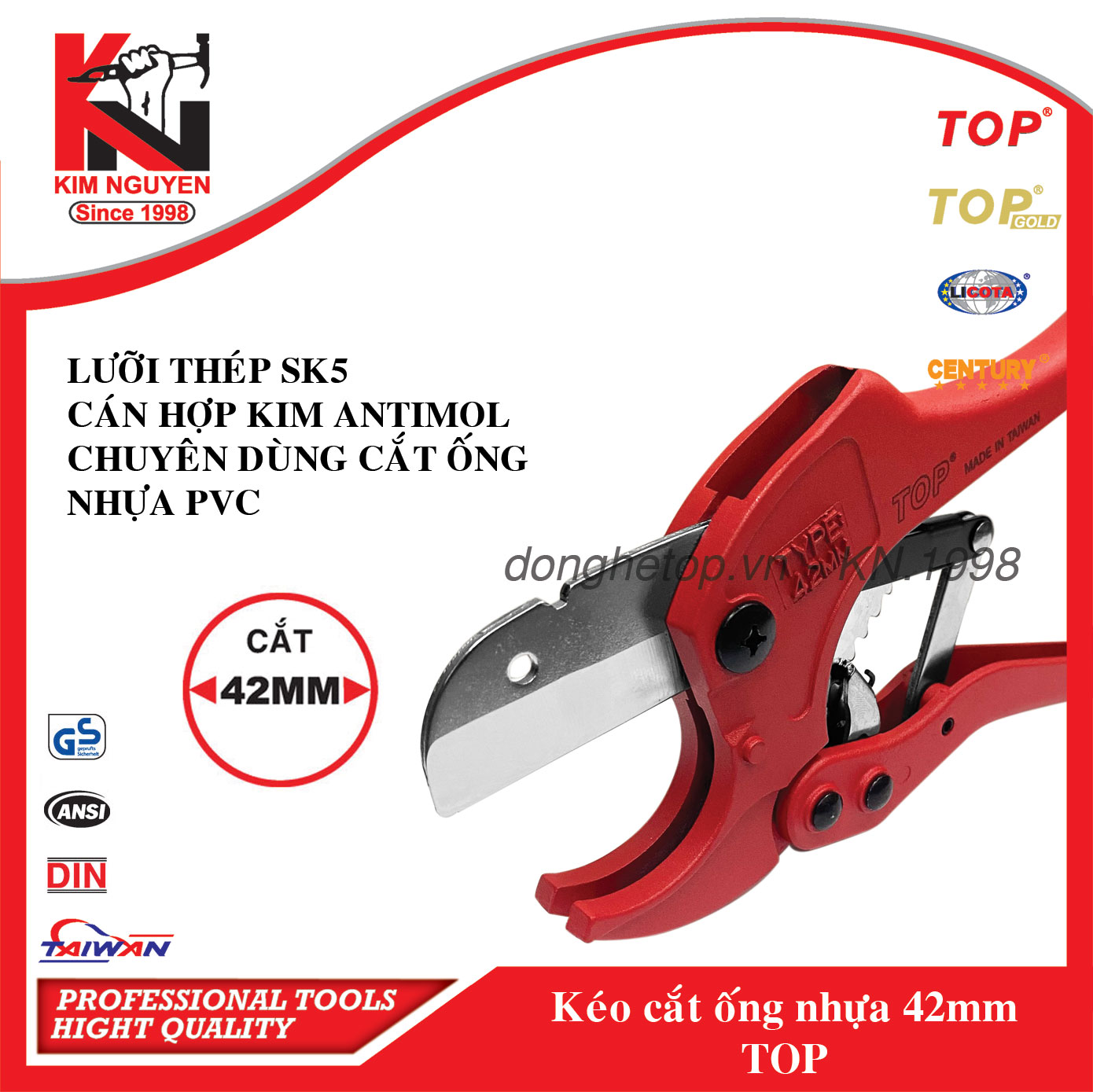 Kéo cắt ống nhựa pvc 42mm đỏ -Top