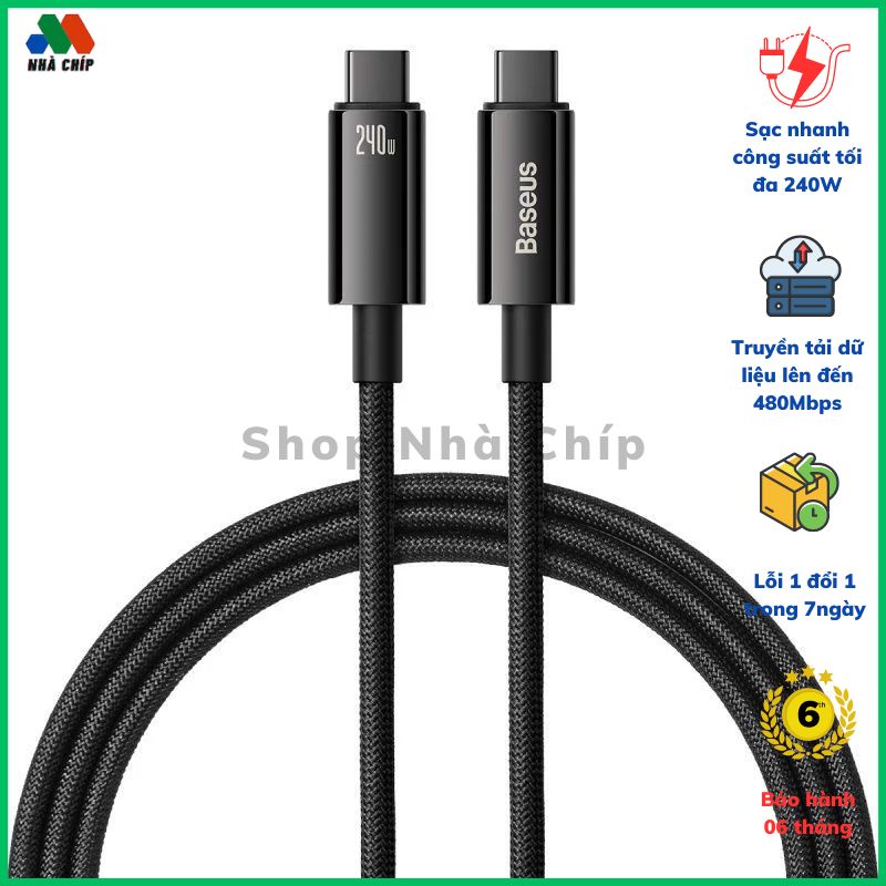 Cáp Sạc Nhanh Baseus Tungsten Gold Type-C to Type-C PD 240W Cho MacBook Samsung S23 Xiaomi iPad Huawei (Fast Charging Data Cable 5A)-Hàng chính hãng