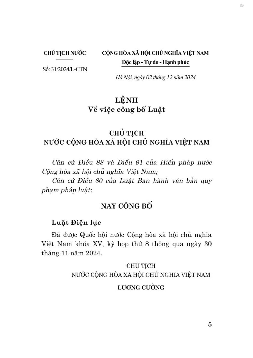 Luật điện lực năm 2024 - bản in 2025